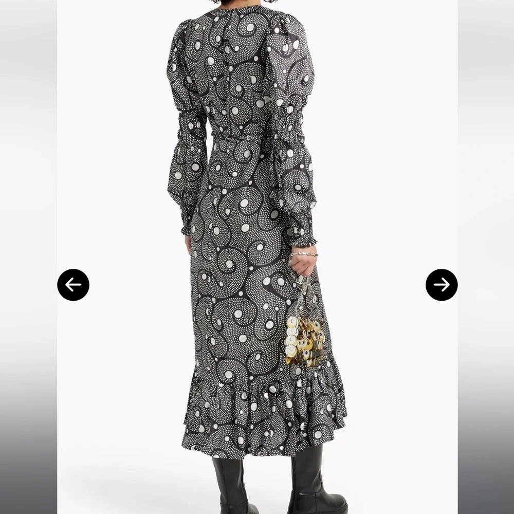 SHRIMPS Clemente Ruffled Printed Silktwill Midi Dress - Black Size 10